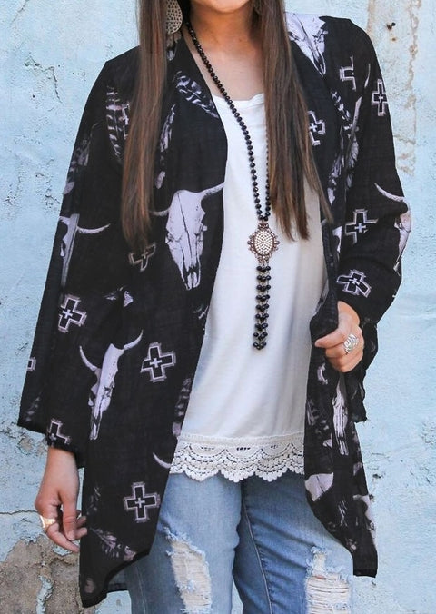 Bull Head Print Cardigan