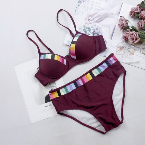 Striped Patchwork Swimwear