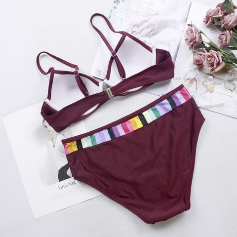 Striped Patchwork Swimwear