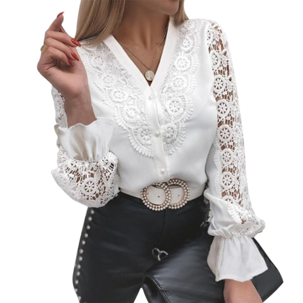 Lace Patchwork Hollow Out Shirt