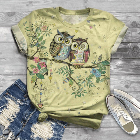3D Animal Owl Printed Tshirt