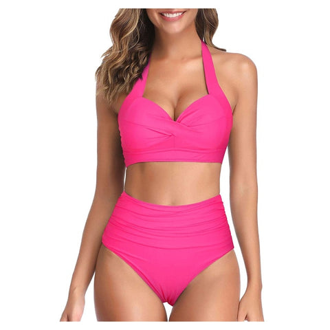 Retro Halter Highwaist Bikini Set