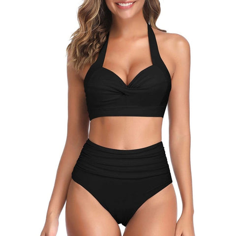 Retro Halter Highwaist Bikini Set