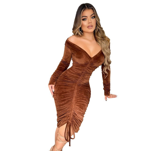 Velvet V-neck Maxi Dress